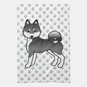 Linge De Cuisine Alaskan Klee Kai noir et blanc Chien de dessin ani
