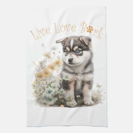 Linge De Cuisine Alaskan Malamute Chien Maman Floral (Vertical)
