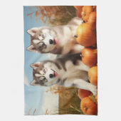 Linge De Cuisine Alaskan Malamute Chiot Automne Citrouille délice (Vertical)