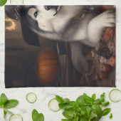 Linge De Cuisine Alaskan Malamute Citrouilles Halloween effrayant (Plié)