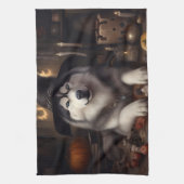 Linge De Cuisine Alaskan Malamute Citrouilles Halloween effrayant (Vertical)