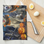 Linge De Cuisine Alaskan Malamute Halloween Éffrayant (Quart Plié)
