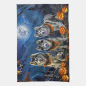 Linge De Cuisine Alaskan Malamute Halloween Éffrayant (Vertical)