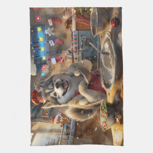 Linge De Cuisine Alaskan Malamute : Noël festif (Vertical)