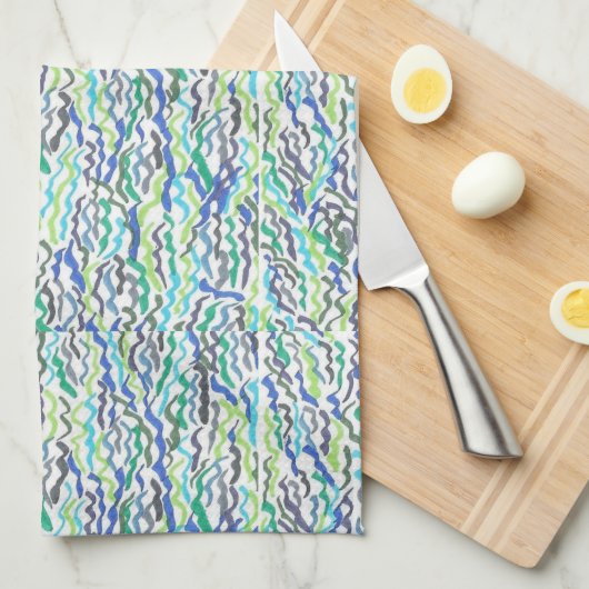 Linge De Cuisine Algues bleues et vertes (Quart Plié)