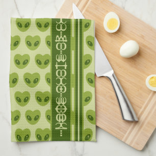 Linge De Cuisine Alien vert mignon en forme de coeur Votre nom dans
