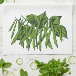 Linge De Cuisine Aliments Anciens, Haricots Verts Biologiques Légum