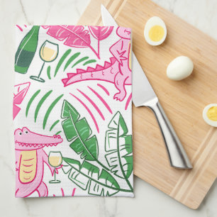 Linge De Cuisine Alligator Vin rose vert Preppy