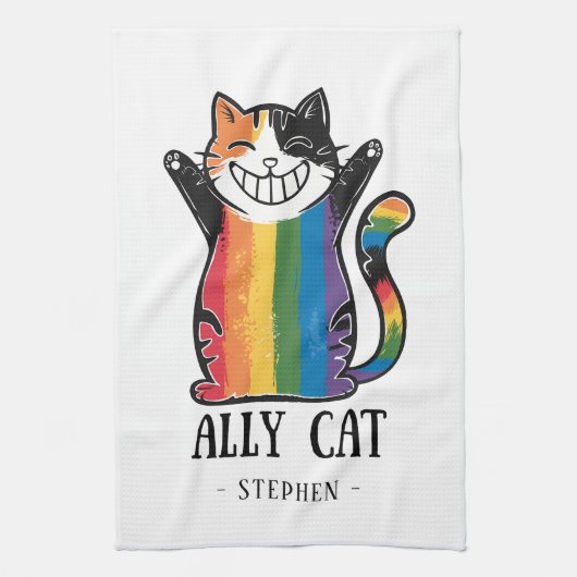 Linge De Cuisine Ally Cat - Rainbow Cat LGBTQ Pride (2) (Vertical)