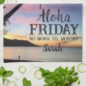 Linge De Cuisine Aloha Vendredi Bonjour Week-end Hawaii Palm Sunset (Plié)