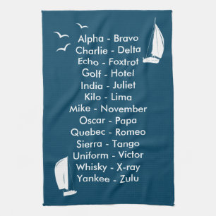 Linge De Cuisine Alphabet phonétique Ocean Blue Sailing