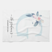 LINGE DE CUISINE ALPHABÈTES FLORAUX BLEUS BLANC DOUX ET BLEU LETTRE (Horizontal)