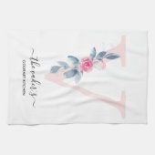 LINGE DE CUISINE ALPHABÈTES FLORAUX BLEUS BLANC DOUX LETTRE V (Horizontal)