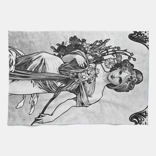 Linge De Cuisine Alphonse Mucha brisé les fleurs (Horizontal)