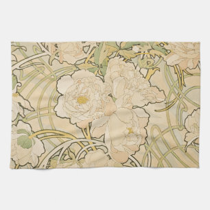 Linge De Cuisine Alphonse Mucha Peonies Peony Roses Fawn 1897