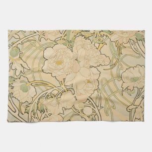 Linge De Cuisine Alphonse Mucha Peonies Peony Roses Fawn 1897