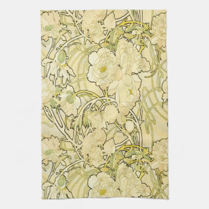 Linge De Cuisine Alphonse Mucha Pivoines motif floral Art nouveau
