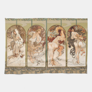 Linge De Cuisine Alphonse Mucha Quatre Saisons Panneau Art nouveau