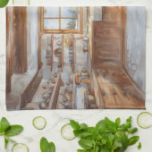 Linge De Cuisine Alpine Chalet Kitchen with Snowy Mountain View (Plié)