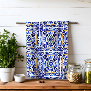 Linge De Cuisine Amalfi Vietri Carrelage bleu italien Méditerranée
