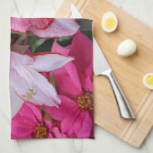 Linge De Cuisine Amaryllis et Poinsettia Fleurs de Fêtes Rouges (Quart Plié)