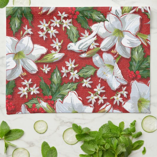 Linge De Cuisine Amaryllis & Holly Red Christmas (Plié)