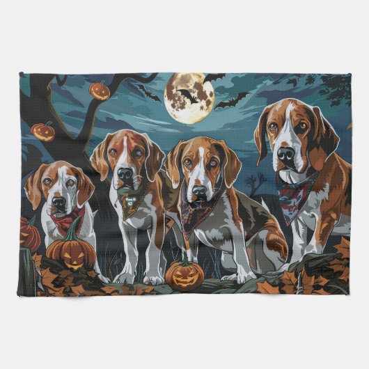 Linge De Cuisine Américain Anglais Foxhound Halloween Éffrayant (Horizontal)