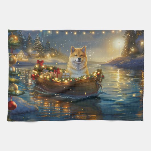 Linge De Cuisine American Akita Christmas Festive Voyage (Horizontal)