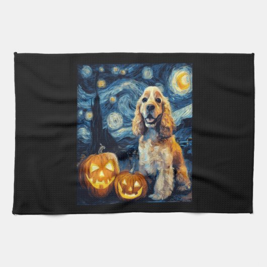 Linge De Cuisine American Cocker Spaniel Cute Dog Halloween Jack O (Horizontal)