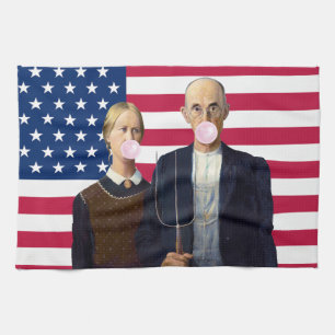 Linge De Cuisine American Gothic Bubble-gum rose Drapeau USA