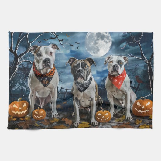 Linge De Cuisine American Staffordshire Halloween Éffrayant (Horizontal)