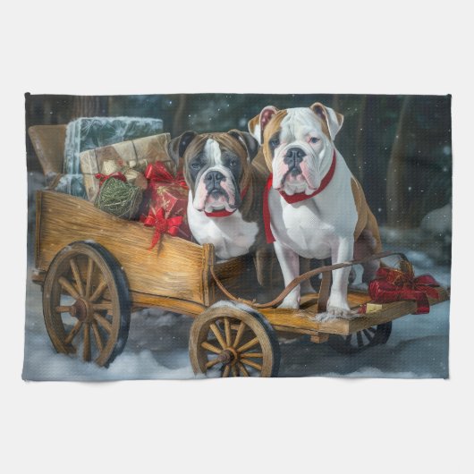 Linge De Cuisine American Staffordshire Snowy Sleigh Noël (Horizontal)