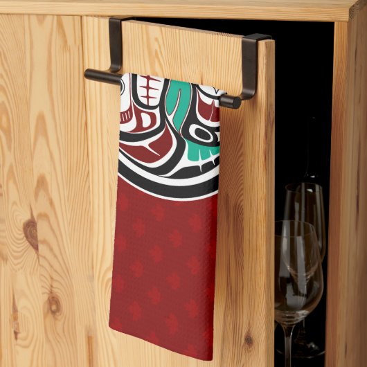 Linge De Cuisine Amérindien Noir Haida Art Otter Saumon (Pliage en tiers)