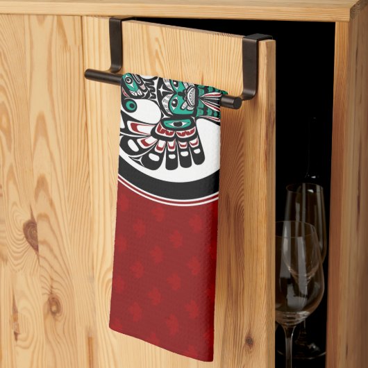 Linge De Cuisine Amérindien Noir Haida Thunderbird (Pliage en tiers)