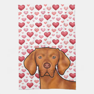 Linge De Cuisine Amour de chien Vizsla avec motif de cœurs rouges e