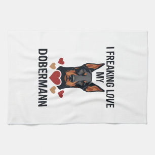 Linge De Cuisine Amour fou pour le chien Dobermann Cœurs rouges_1