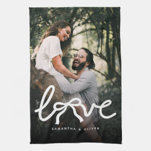 Linge De Cuisine Amour Moderne Couple Typographie Photo Personnalis
