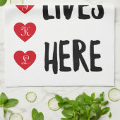 Linge De Cuisine Amour Vit Ici Monogramme Blanc (Plié)