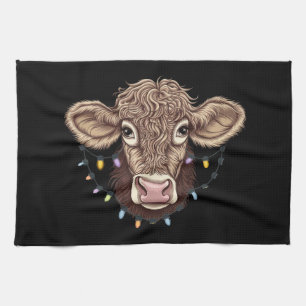 Linge De Cuisine Amoureux de vache de Noël Lumières Ferme Agriculte