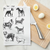 Linge De Cuisine Amoureux des chiens noir et blanc (Quart Plié)