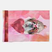 Linge De Cuisine Amoureux des chiens rose orange Saint Bernard (Horizontal)