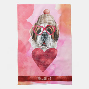 Linge De Cuisine Amoureux des chiens rose orange Saint Bernard