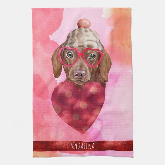 Linge De Cuisine Amoureux des chiens rose Valentine Cadeau Brown Da (Vertical)