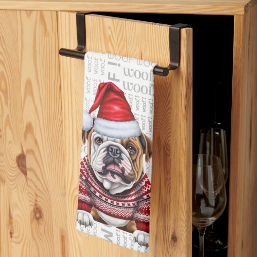 Linge De Cuisine Amusant animal de compagnie vacances Bulldog Noël (Pliage en tiers)