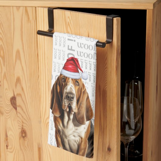 Linge De Cuisine Amusant chien de vacances Basset Hound Noël (Pliage en tiers)