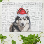 Linge De Cuisine Amusant chien de vacances Sibérie Husky Noël (Plié)
