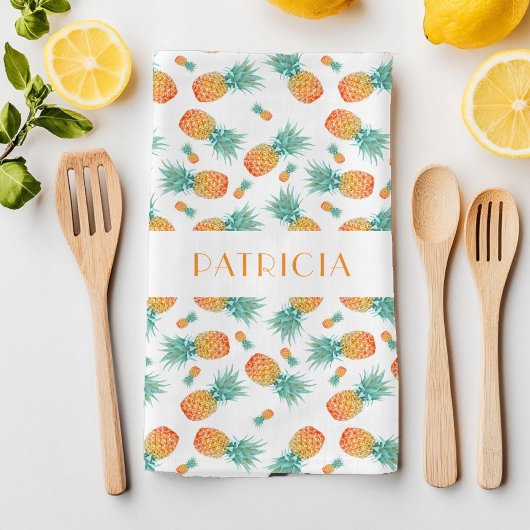 Linge De Cuisine Ananas à monogramme motif fruit