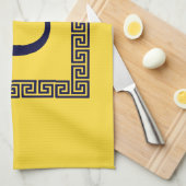 Linge De Cuisine Ananas, Clé grecque bleue marine #1 Monogramme enc (Quart Plié)