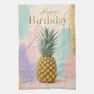 Linge De Cuisine Ananas Doré Anniversaire Tropical
