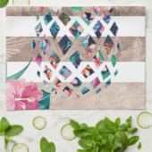 Linge De Cuisine Ananas floral rayé or (Plié)